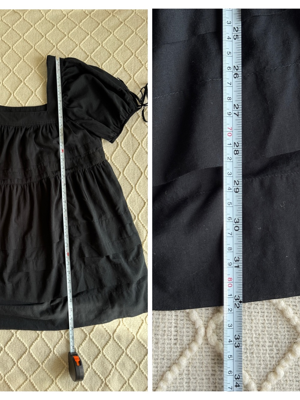 J.Crew Calliste Black Square Neck Puff Sleeve Cotton Babydoll Mini Dress S - Picture 10 of 10